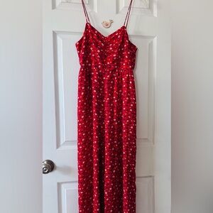 Madewell Red Floral Spaghetti-Strap Jumpsuit